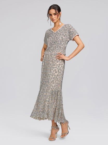 Hand-Embellished Sequin & Beaded Mermaid Skirt
