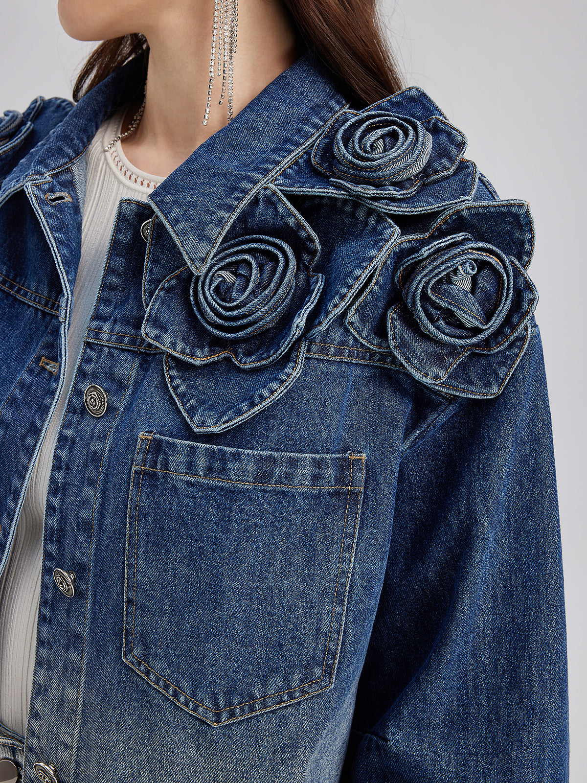 Handcrafted Floral Gradient Denim Jacket