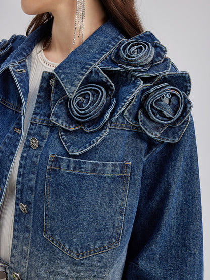 Handcrafted Floral Gradient Denim Jacket
