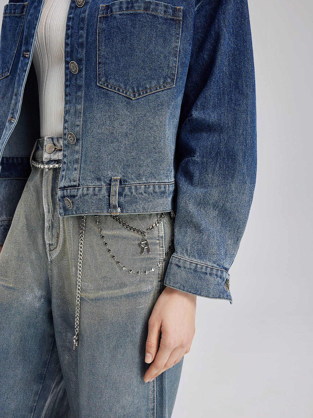 Handcrafted Floral Gradient Denim Jacket