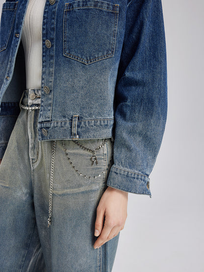 Handcrafted Floral Gradient Denim Jacket