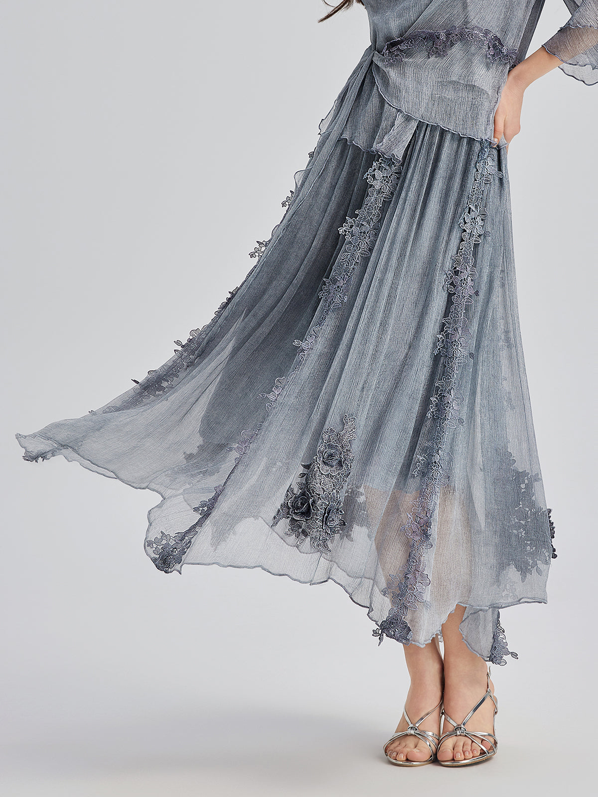 Elegant 3D Lace Dyed Silk Skirt