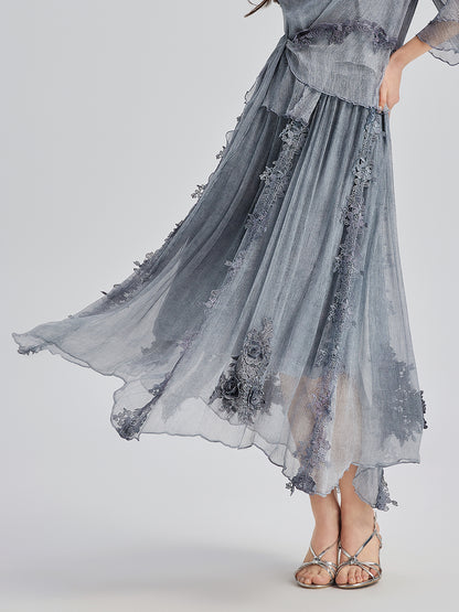 Elegant 3D Lace Dyed Silk Skirt