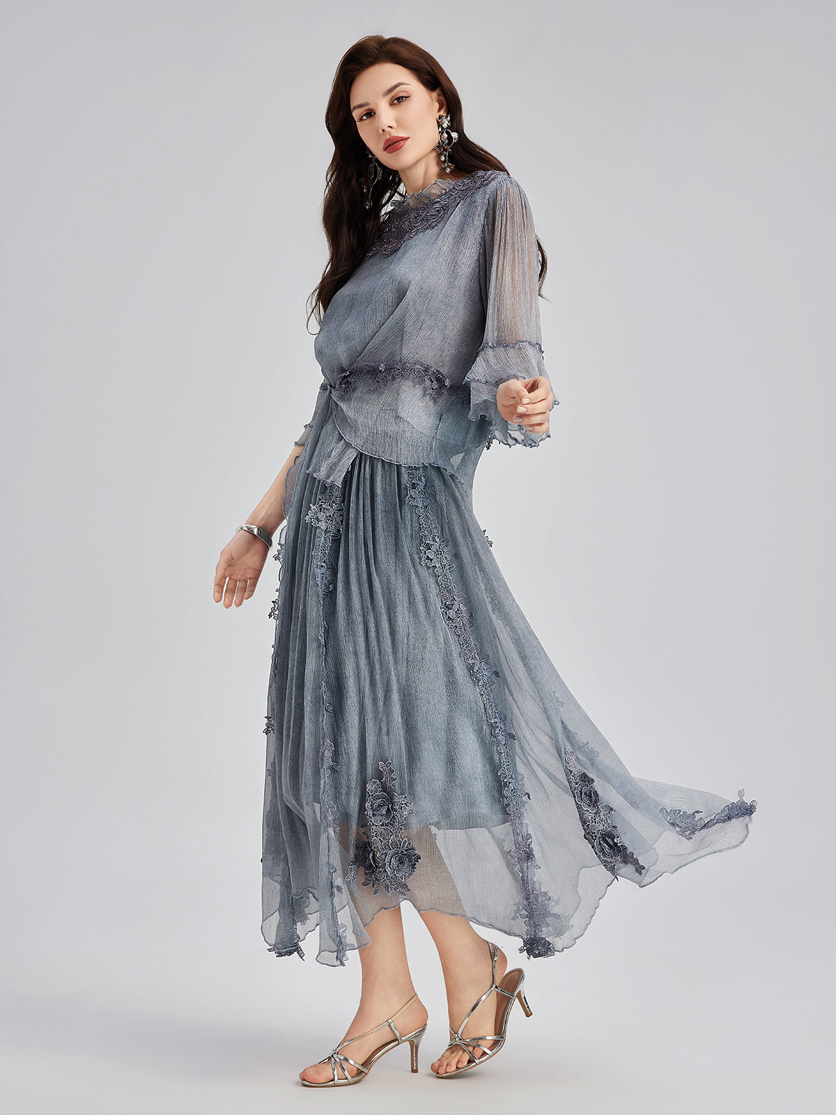 Elegant 3D Lace Dyed Silk Skirt