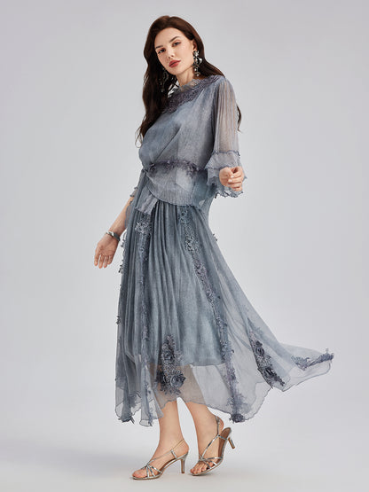 Elegant 3D Lace Dyed Silk Skirt