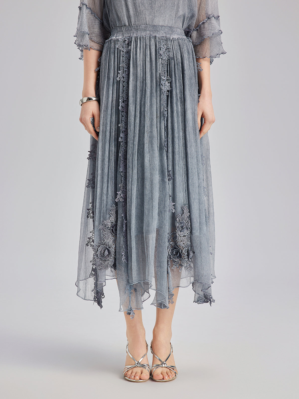 Elegant 3D Lace Dyed Silk Skirt