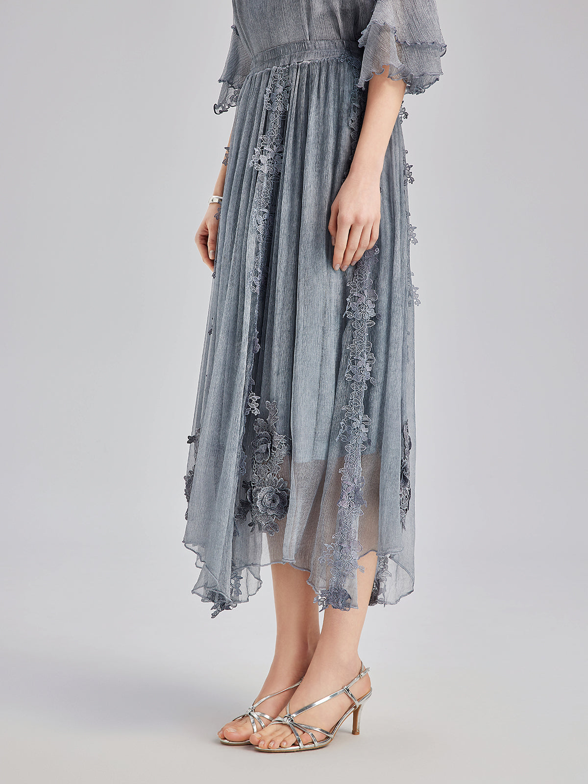 Elegant 3D Lace Dyed Silk Skirt