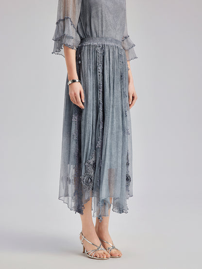 Elegant 3D Lace Dyed Silk Skirt