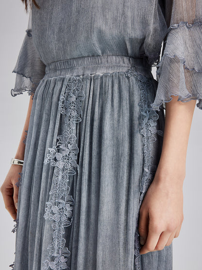 Elegant 3D Lace Dyed Silk Skirt