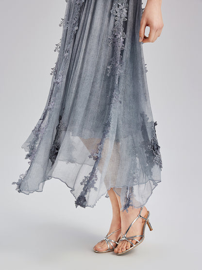 Elegant 3D Lace Dyed Silk Skirt