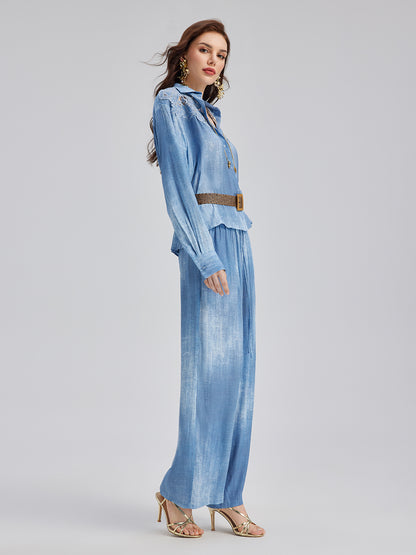Appliqué Embroidery Denim Gradient Shirt