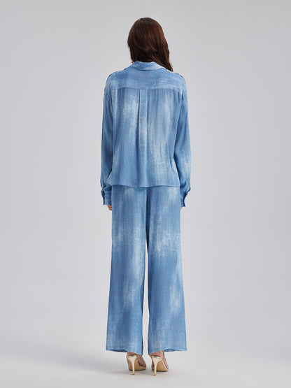 Appliqué Embroidery Denim Gradient Shirt