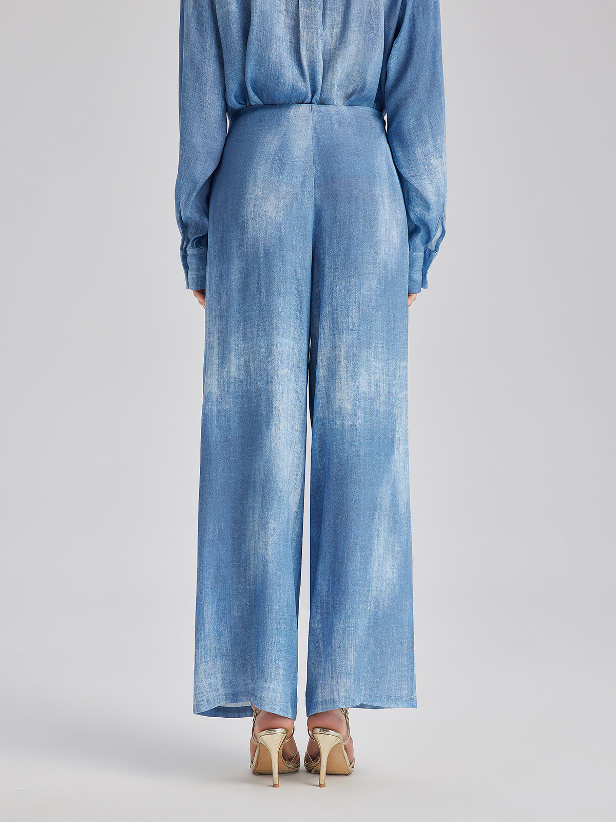 Gradient-Dyed Printed Denim Pants