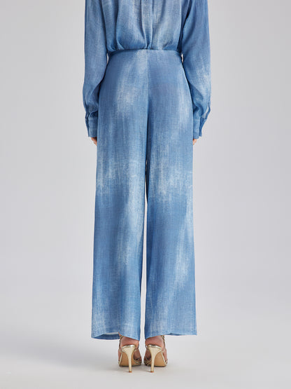 Gradient-Dyed Printed Denim Pants