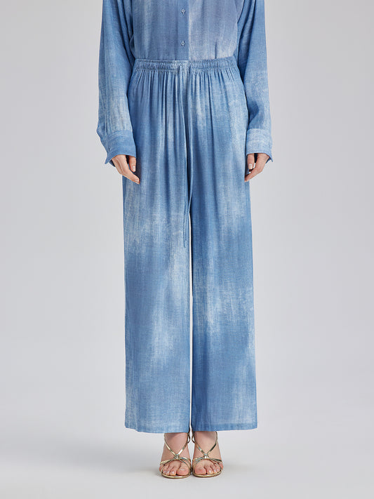 Gradient-Dyed Printed Denim Pants