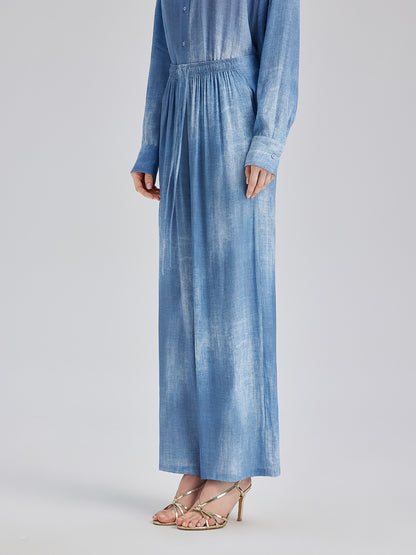 Gradient-Dyed Printed Denim Pants
