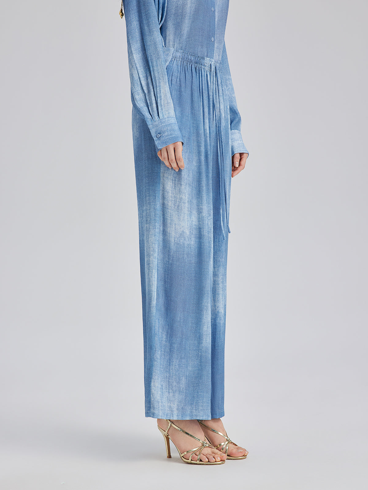 Gradient-Dyed Printed Denim Pants