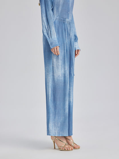 Gradient-Dyed Printed Denim Pants