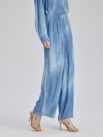Gradient-Dyed Printed Denim Pants