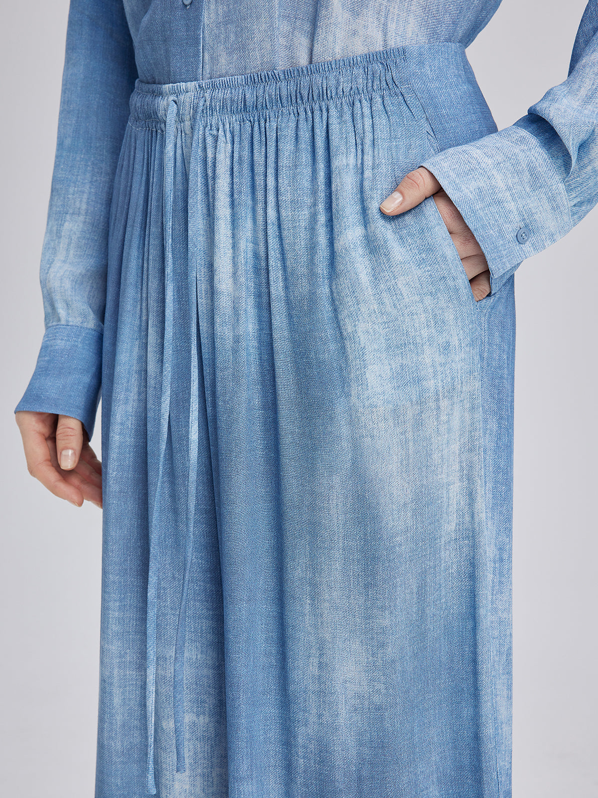Gradient-Dyed Printed Denim Pants