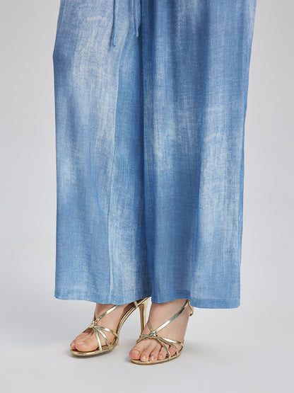 Gradient-Dyed Printed Denim Pants