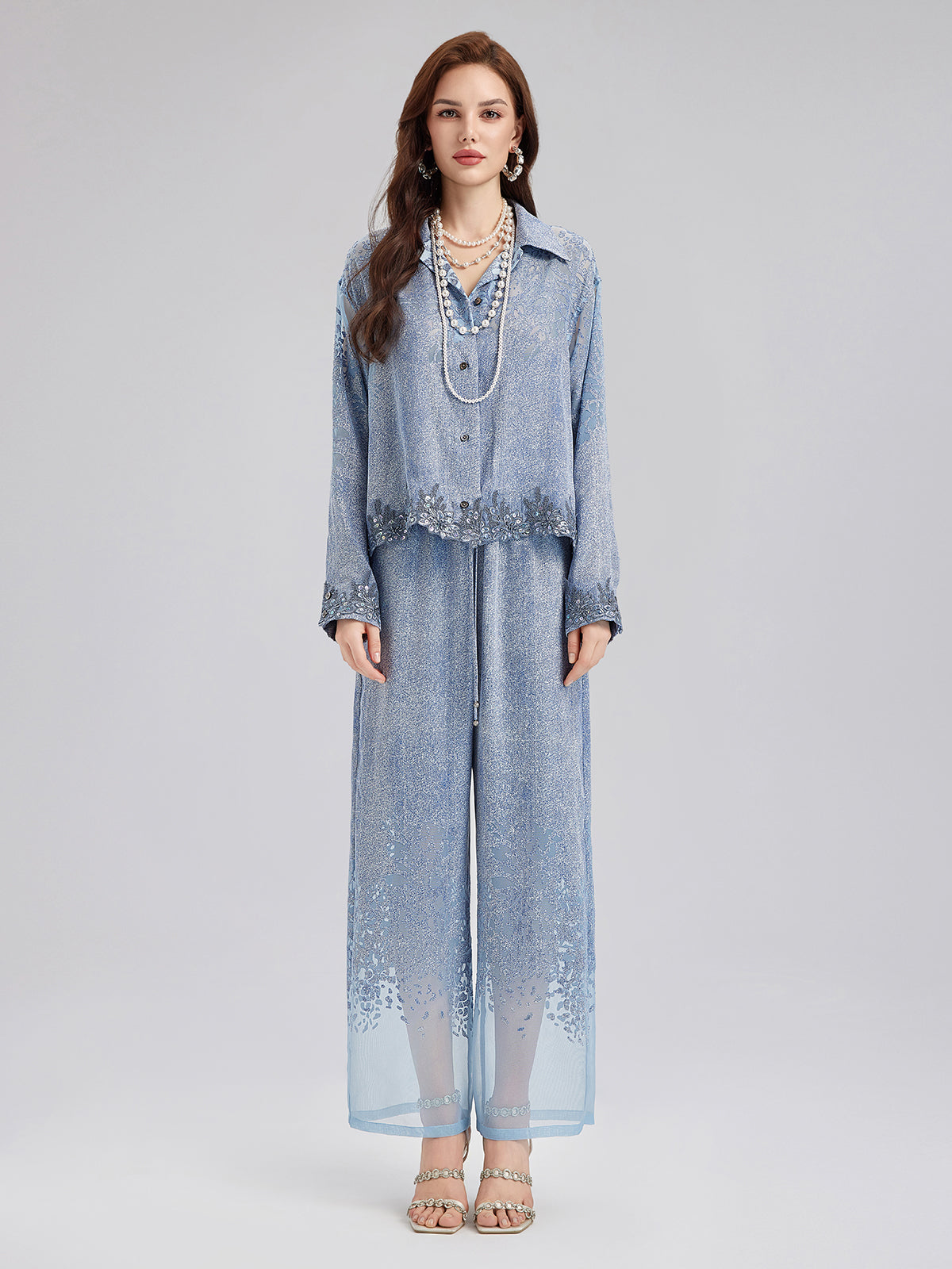 Custom Denim-Effect Gradient Elastic Trousers