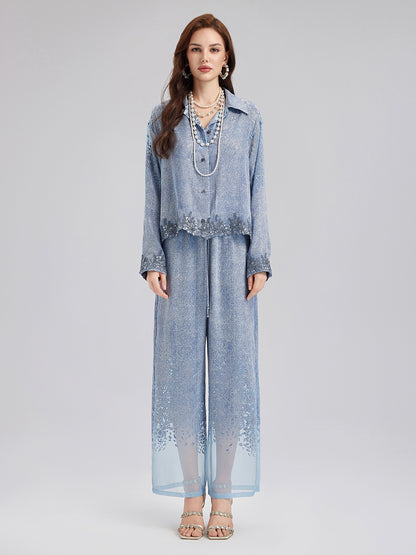 Custom Denim-Effect Gradient Elastic Trousers
