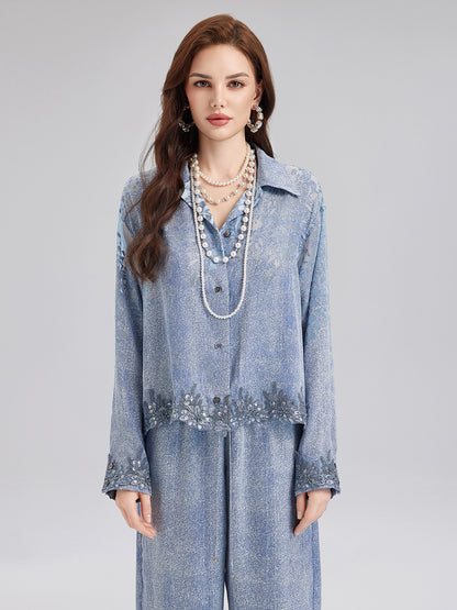 Custom Denim-Effect Gradient Lace Shirt
