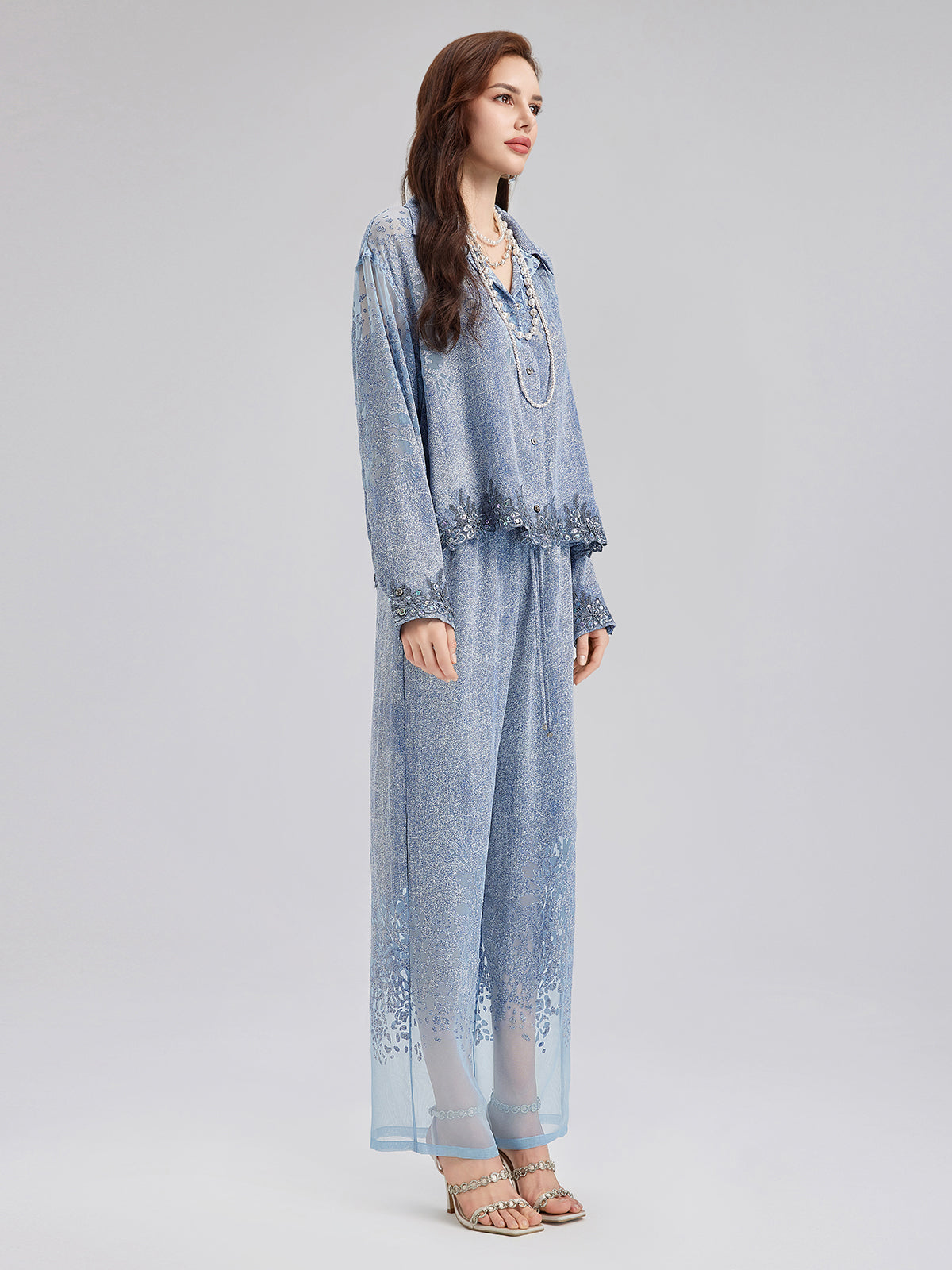Custom Denim-Effect Gradient Elastic Trousers