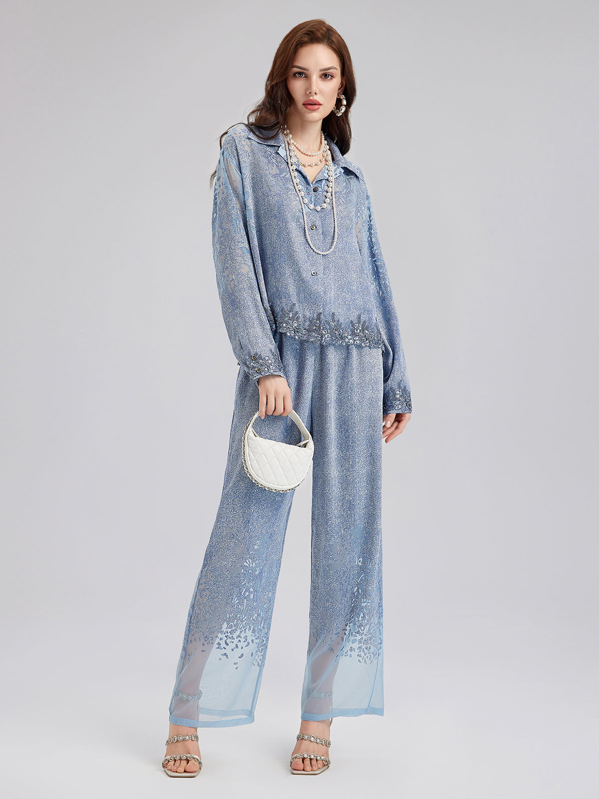 Custom Denim-Effect Gradient Elastic Trousers