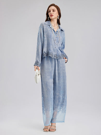 Custom Denim-Effect Gradient Elastic Trousers