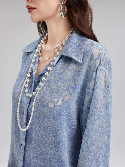 Custom Denim-Effect Gradient Lace Shirt