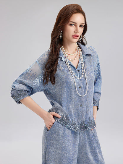 Custom Denim-Effect Gradient Lace Shirt