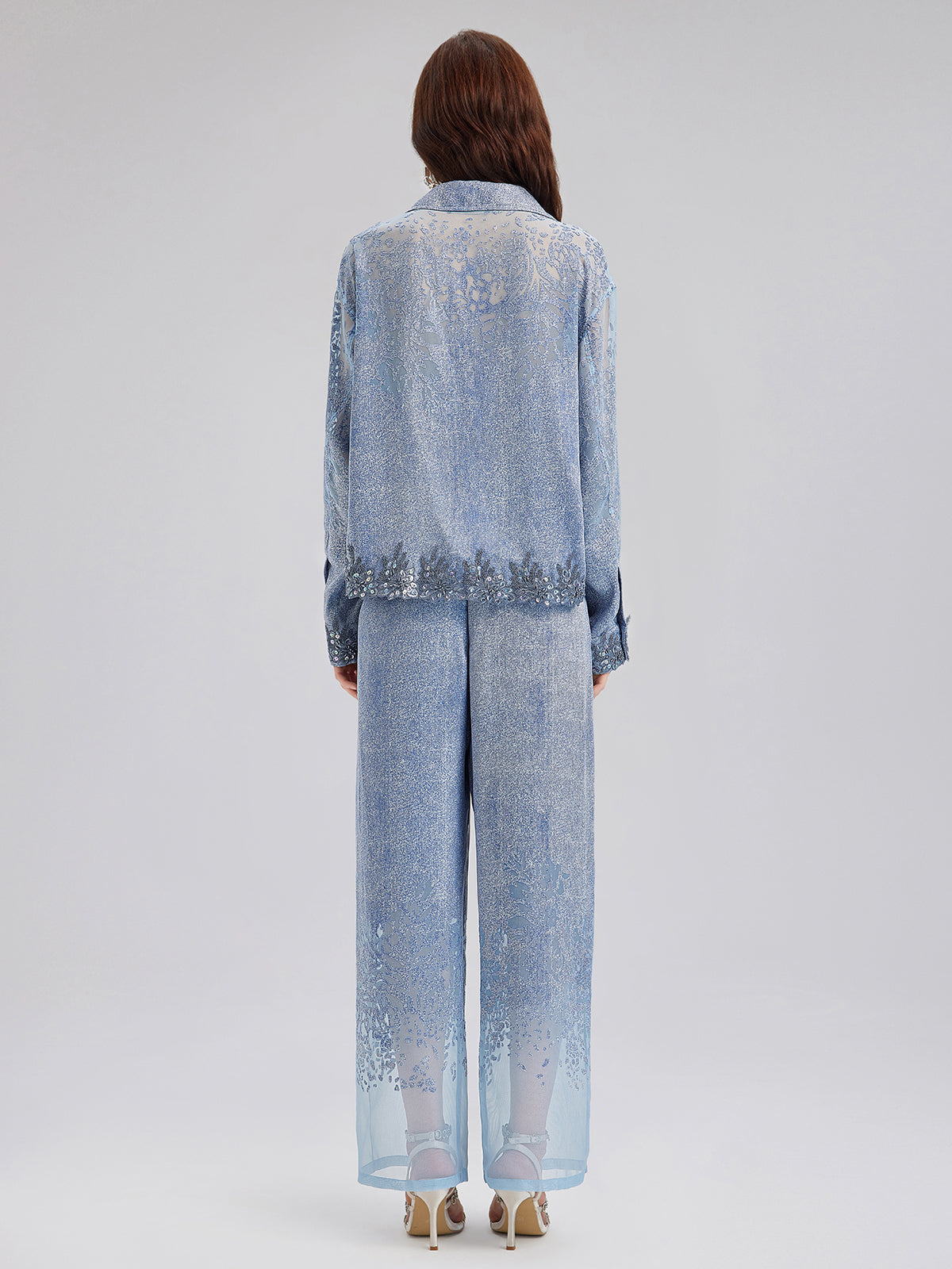 Custom Denim-Effect Gradient Elastic Trousers
