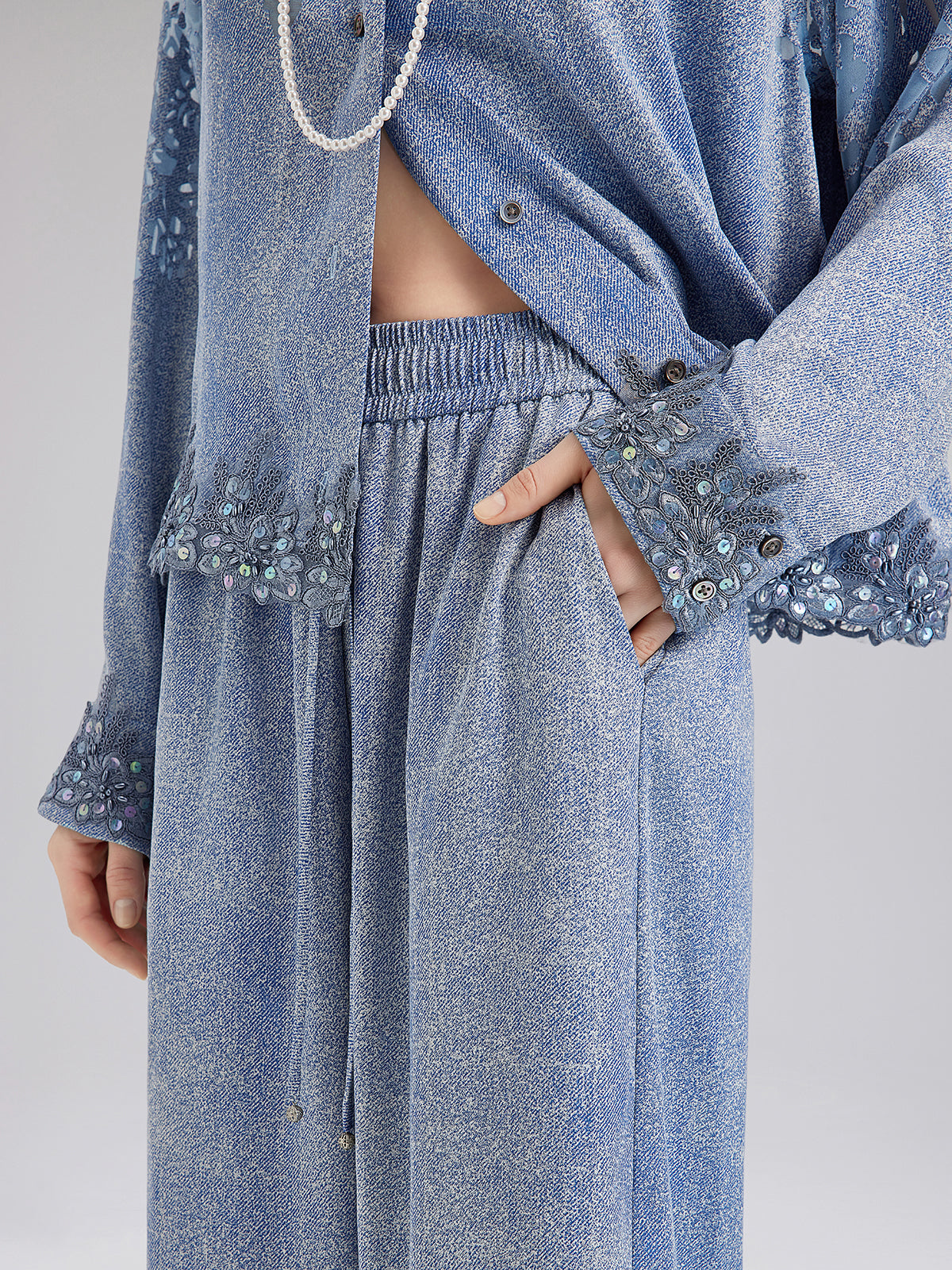 Custom Denim-Effect Gradient Elastic Trousers