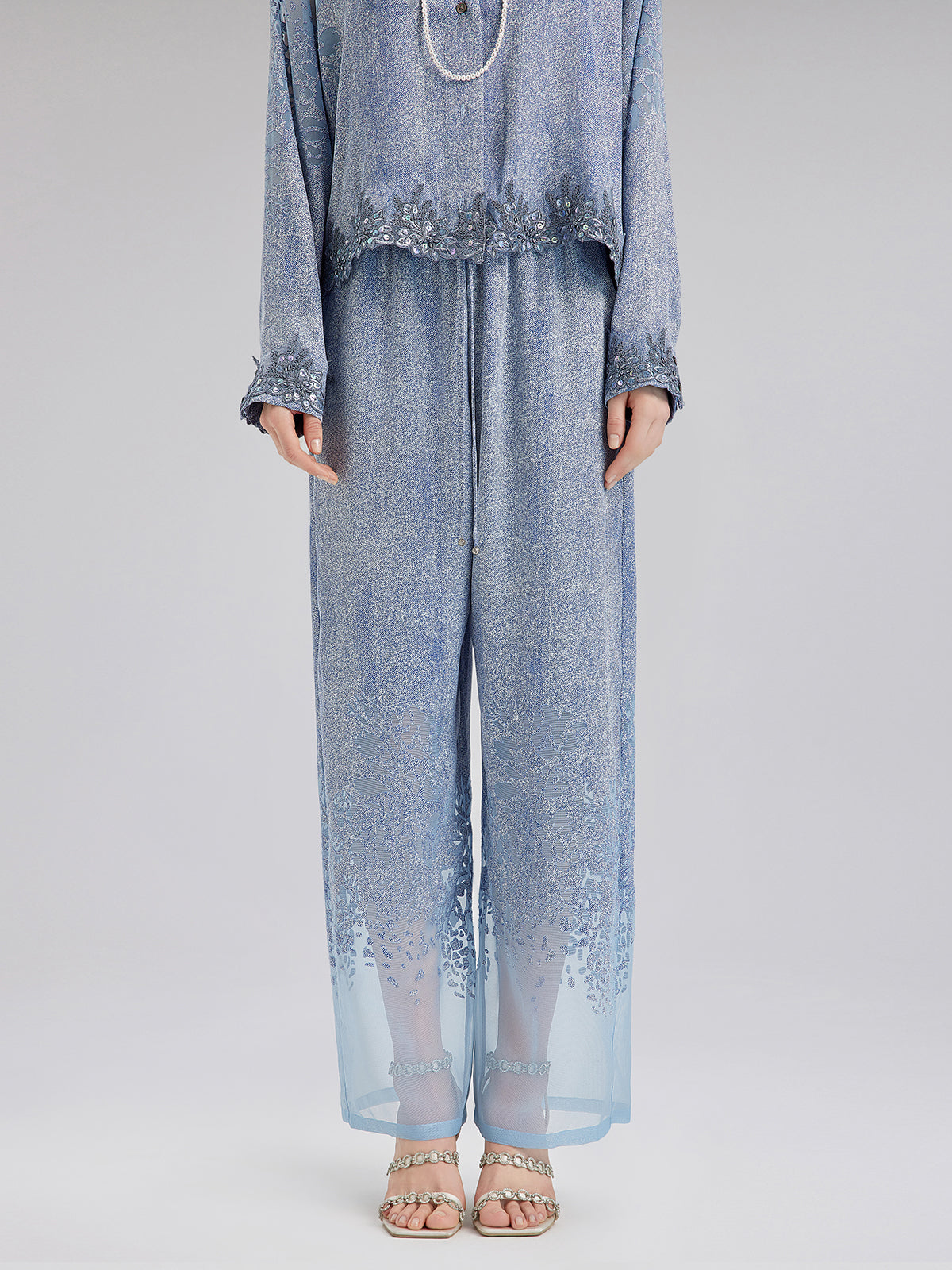 Custom Denim-Effect Gradient Elastic Trousers