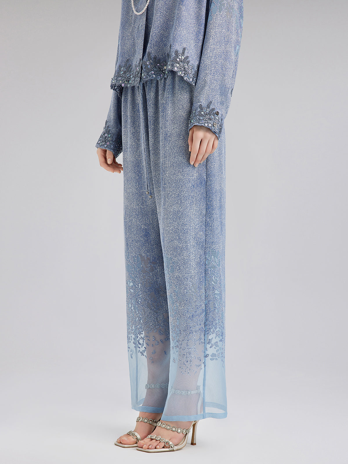 Custom Denim-Effect Gradient Elastic Trousers