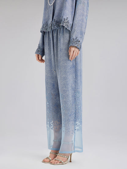 Custom Denim-Effect Gradient Elastic Trousers