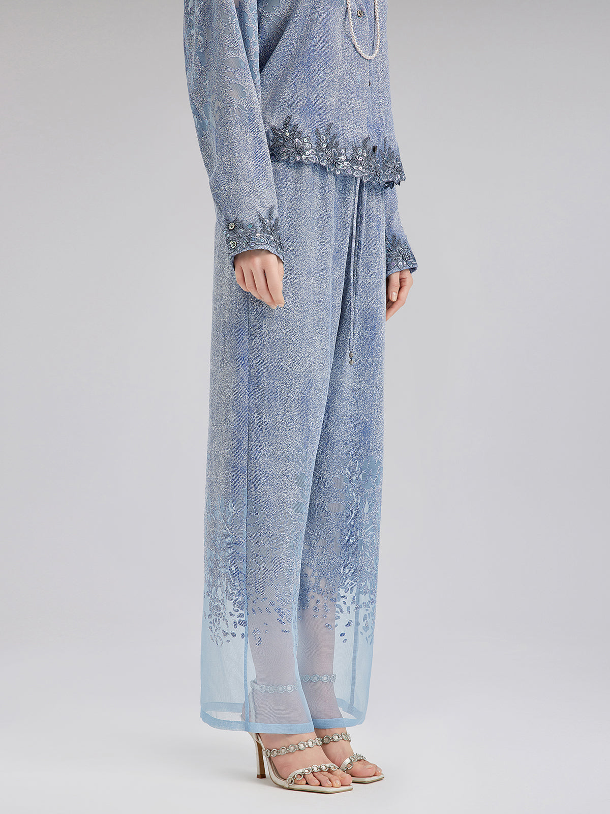 Custom Denim-Effect Gradient Elastic Trousers