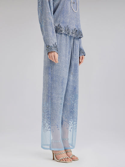 Custom Denim-Effect Gradient Elastic Trousers