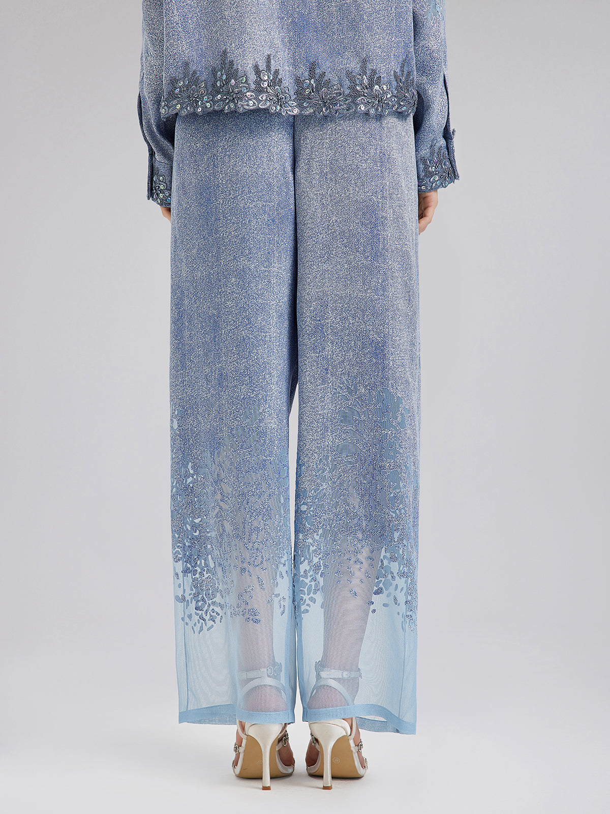 Custom Denim-Effect Gradient Elastic Trousers