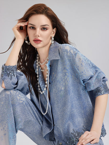 Custom Denim-Effect Gradient Lace Shirt