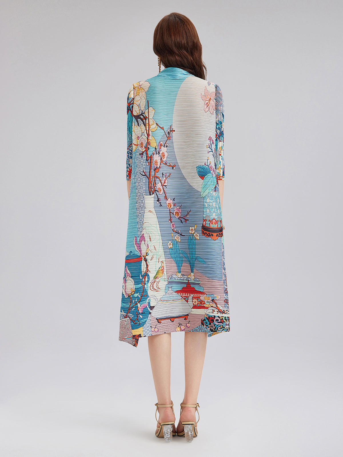 Artistic Print Pleated High Neck Dress (Slip Dress Included)