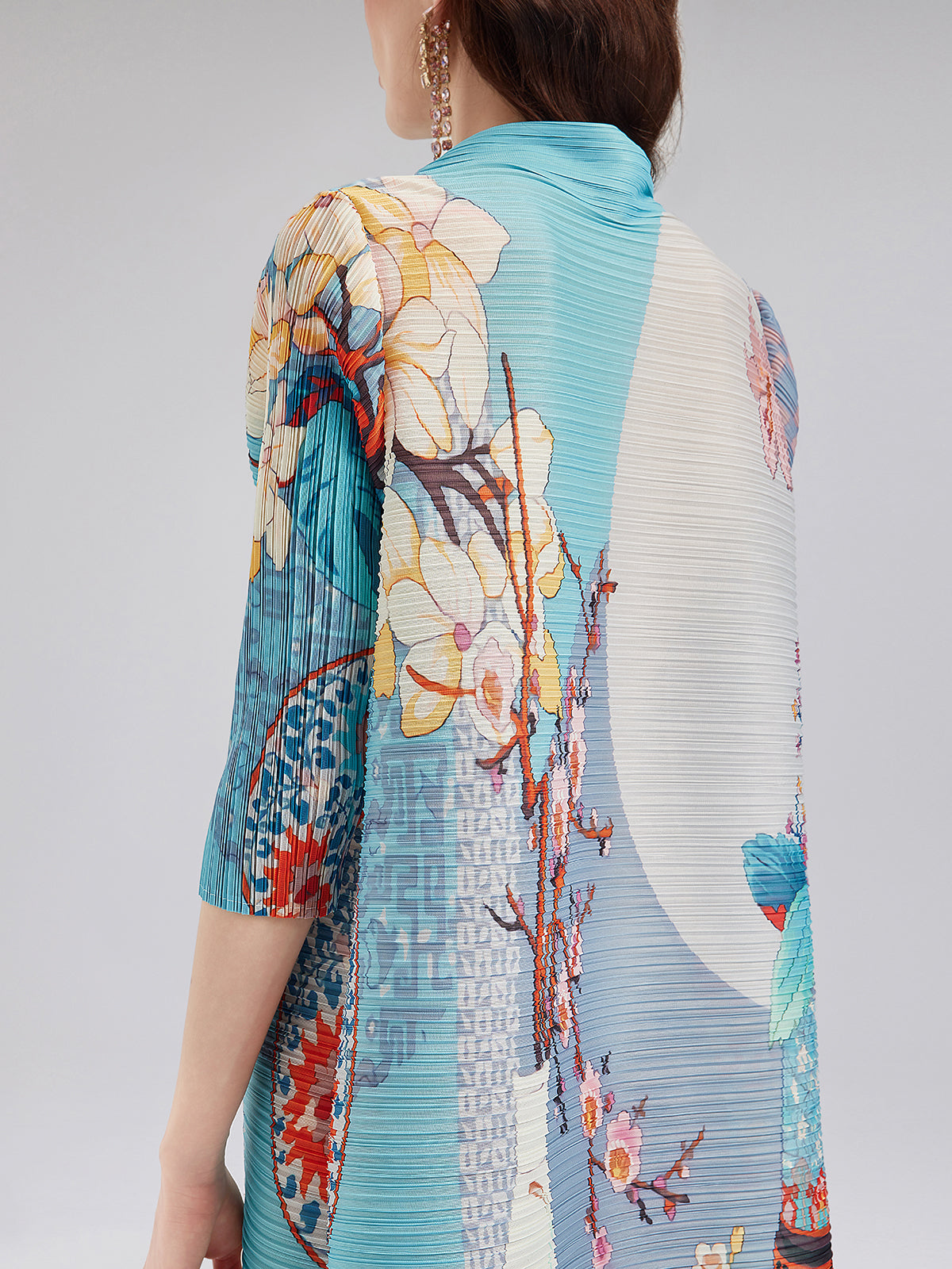 Artistic Print Pleated High Neck Dress (Slip Dress Included)