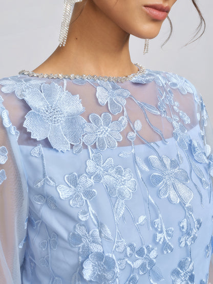 3D Floral Embroidered Mesh X-Waist Dress