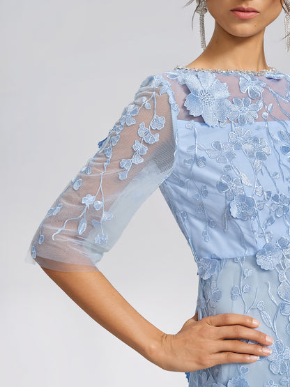 3D Floral Embroidered Mesh X-Waist Dress