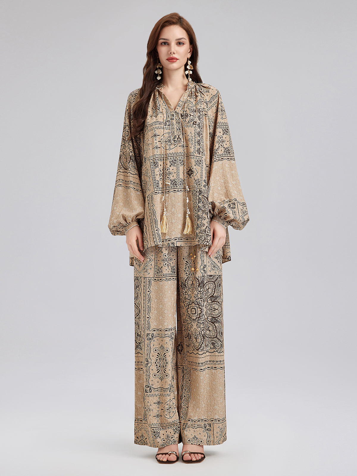 Paisley Cotton-Linen Vacation Relaxed Blouse