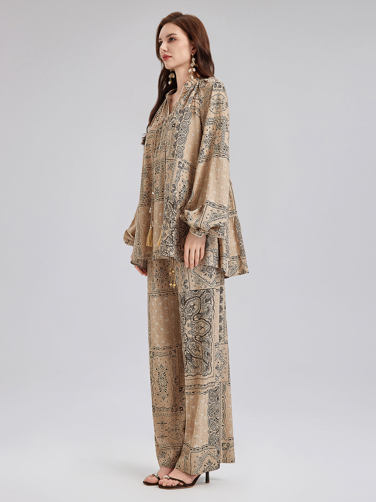 Paisley Cotton-Linen Vacation Relaxed Blouse