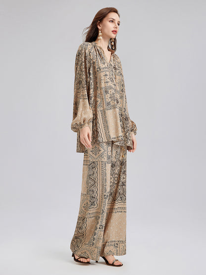 Paisley Cotton-Linen Vacation Relaxed Blouse