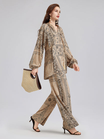 Paisley Cotton-Linen Vacation Relaxed Blouse